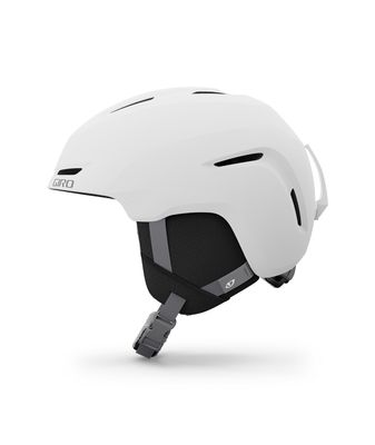 LEFT VIEW OF GIRO YOUTH SPUR HELMET IN MATTE WHITE WITH IN-MOLD CONSTRUCTION