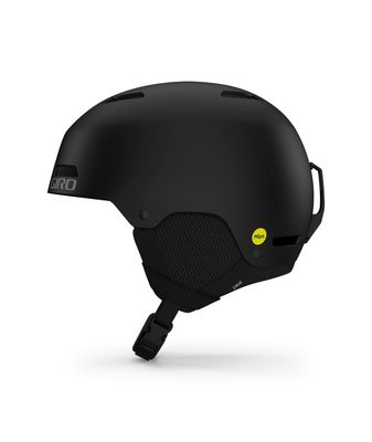 LEFT VIEW OF GIRO YOUTH CRUE MIPS HELMET IN MATTE BLACK WITH HARD SHELL CONSTRUCTION