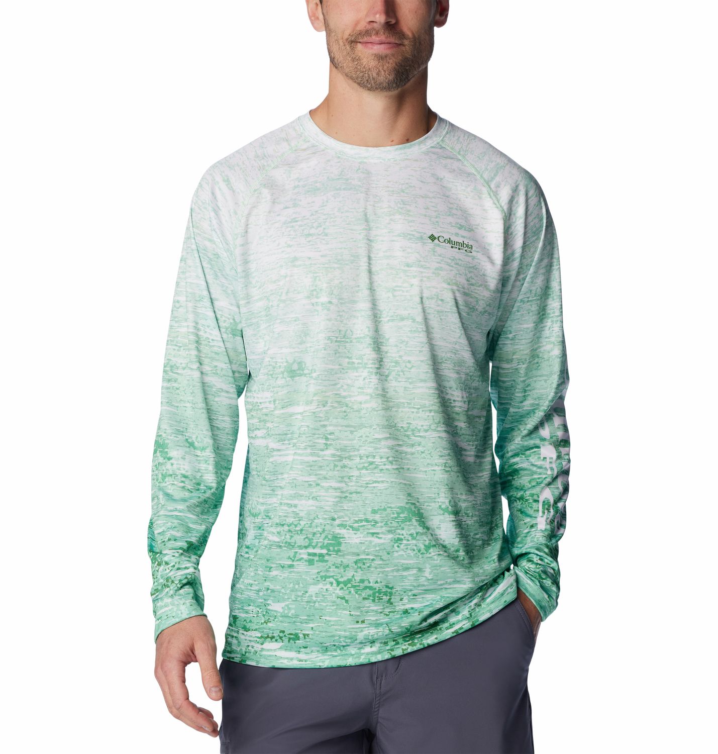 COLUMBIA MENS SUPER TERMINAL TACKLE LONG SLEEVE SHIRT 24, Color: OCEAN MINT/DIGISCALE FADE, Size: SMALL