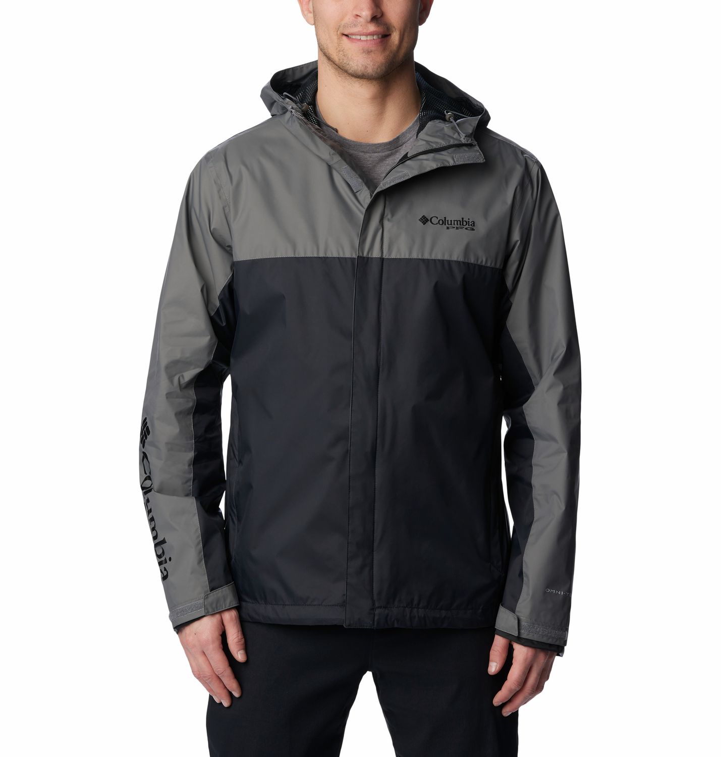 COLUMBIA MENS PFG STORM II RAIN JACKET 24, Color: CITY GREY/BLACK, Size: SMALL