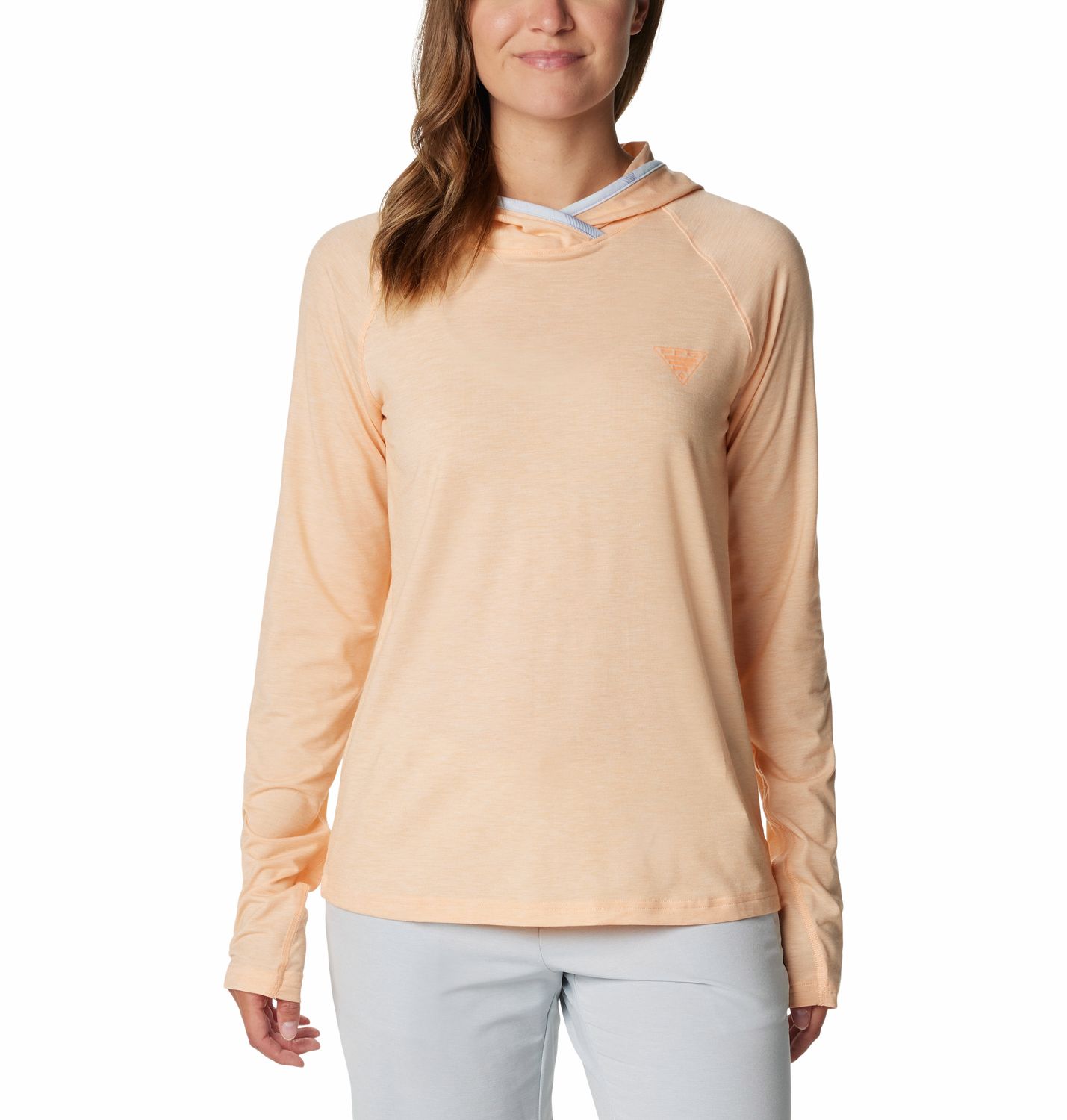 COLUMBIA WOMENS PFG UNCHARTED HOODIE 24, Color: PEACH FIZZ HEAT, Size: SMALL