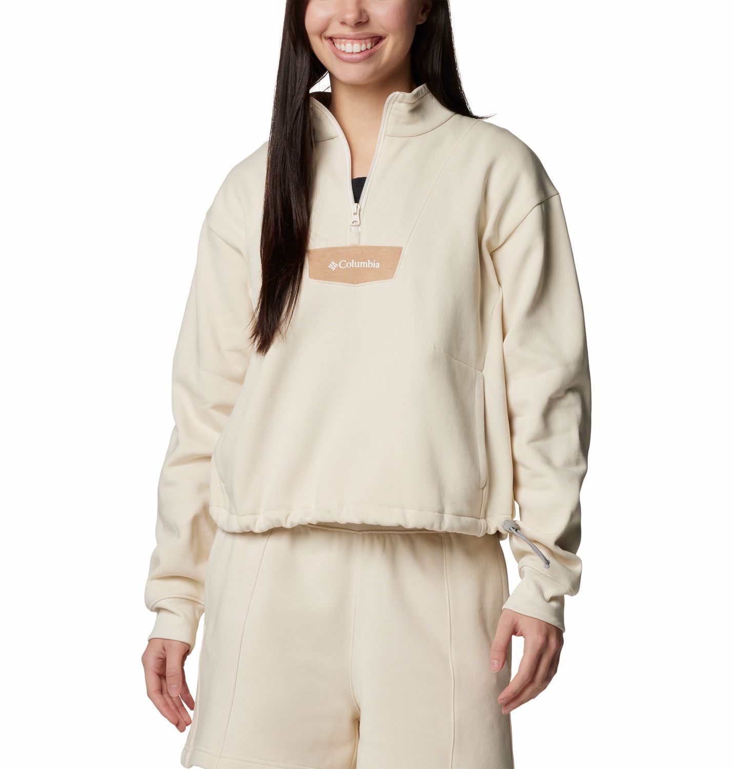 COLUMBIA WOMENS COLUMBIA LODGE 1/4 ZIP SWEATER 24, Color: CHALK/CANOE, Size: XS