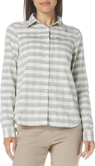 COLUMBIA WOMENS SILVER RIDGE 3.0 PRINT LONG SLEEVE SHIRT 24, Color: CITY GREY PLAID, Size: SMALL