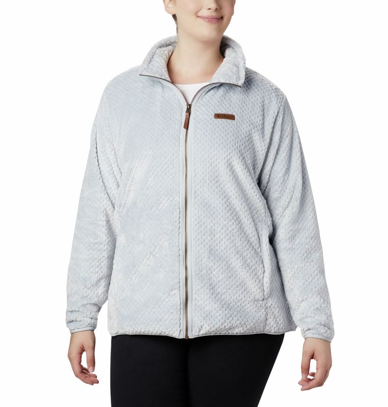 FRONT VIEW OF COLUMBIA WOMENS FIRE SIDE II SHERPA FULL ZIP SWEATER IN CIRRUS GREY