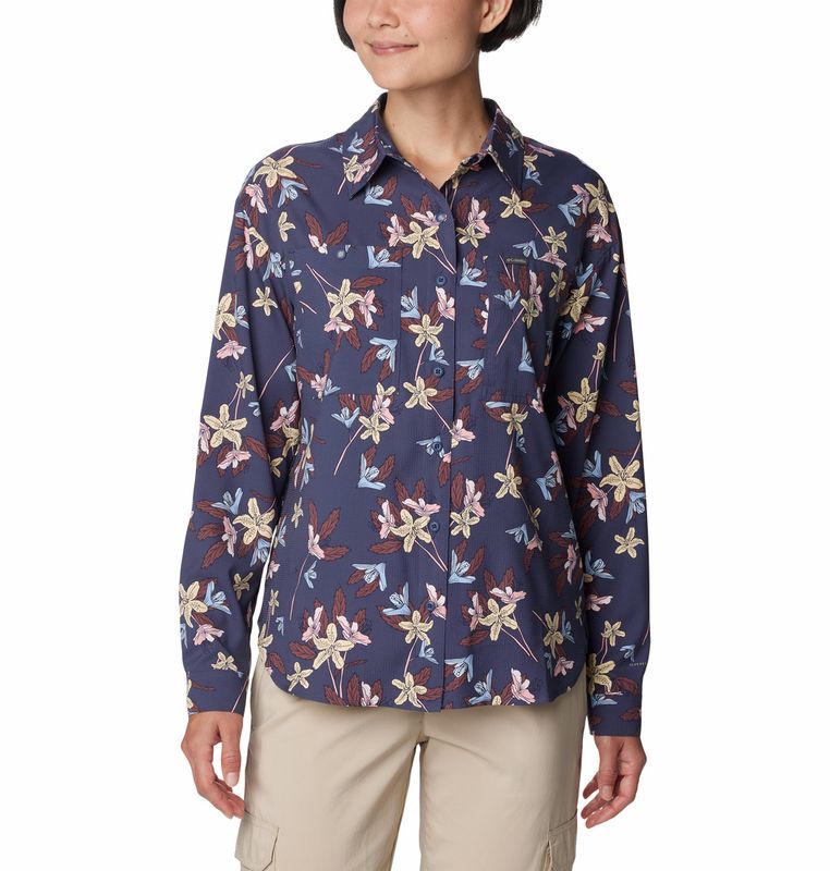 COLUMBIA WOMENS SILVER RIDGE UTILITY PATTERNED LONG SLEEVE SHIRT 24, Color: NOCTURNAL TIGER, Size: XS