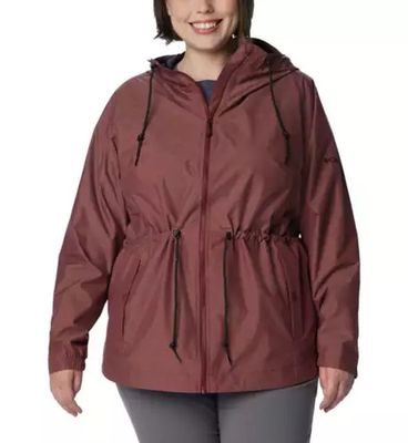 FRONT VIEW OF COLUMBIA WOMENS LILLIAN RIDGE SHORT RAIN JACKET IN SPICE WITH LIGHT WARMTH