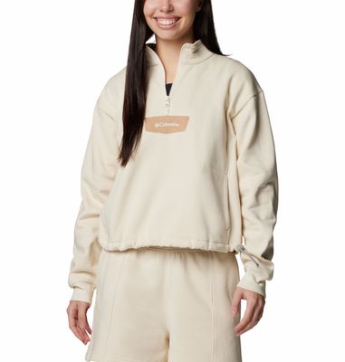 FRONT VIEW OF COLUMBIA WOMENS COLUMBIA LODGE 1/4 ZIP SWEATER IN CHALK/CANOE