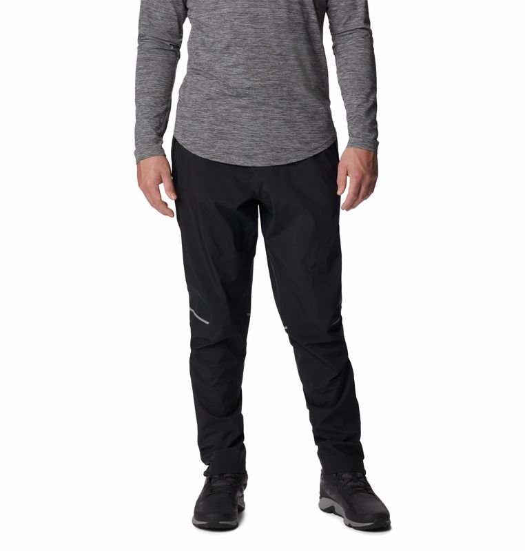 FRONT VIEW OF COLUMBIA MENS HAZY TRAIL RAIN PANT IN BLACK WITH WATERPROOFING