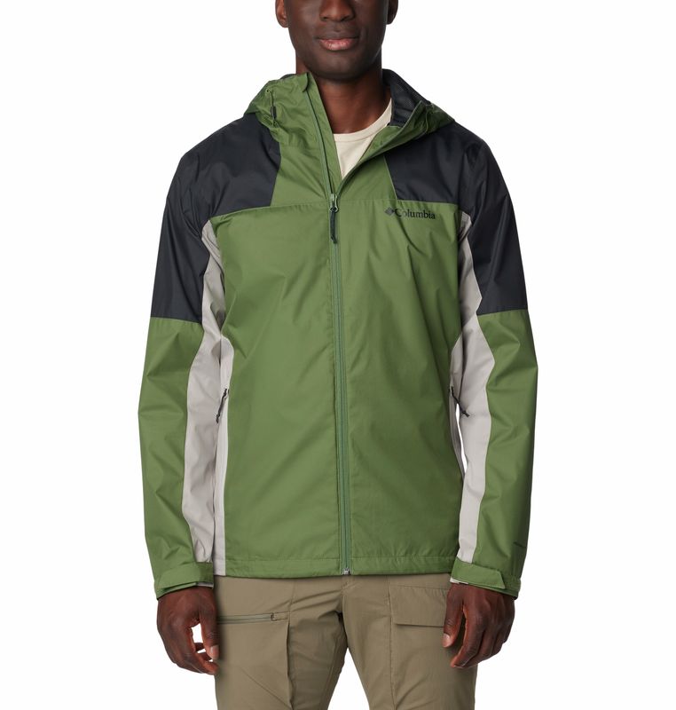 FRONT VIEW OF COLUMBIA MENS INNER LIMITS III RAIN JACKET IN CANTEEN/BLACK/FLINT GREY