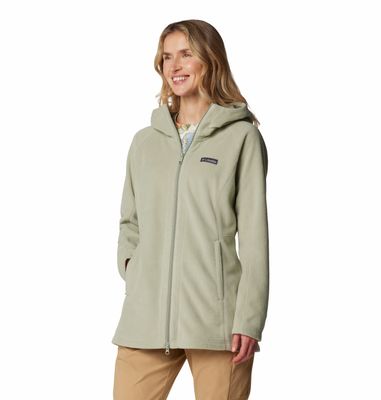 FRONT VIEW OF COLUMBIA WOMENS BENTON SPRINGS II LONG HOODIE IN SAFARI WITH LIGHT WARMTH