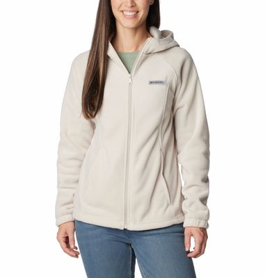 FRONT VIEW OF COLUMBIA WOMENS BENTON SPRINGS FULL ZIP HOODIE IN DARK STONE WITH LIGHT WARMTH