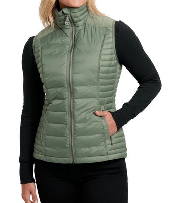 FRONT VIEW OF KUHL WOMENS SPYFIRE VEST IN SOFT PINE