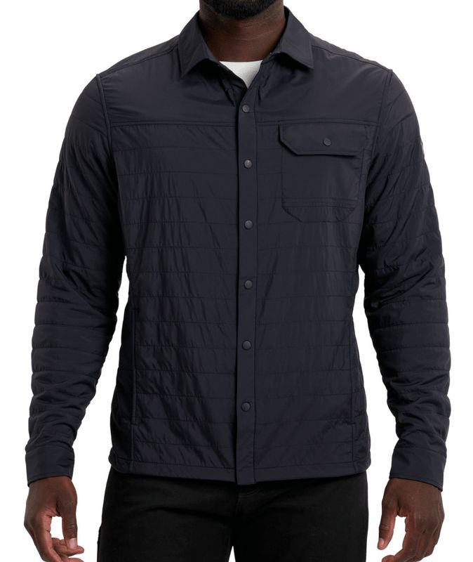 FRONT VIEW OF KUHL MENS THE ONE SHIRT-JAC WINDBREAKER JACKET IN BLACKOUT