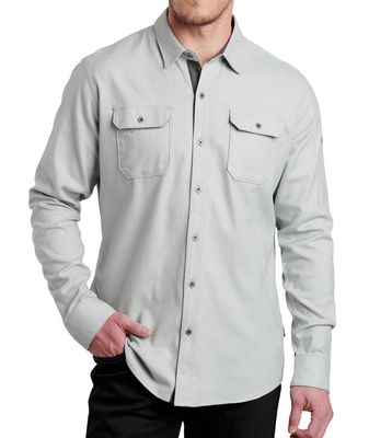 FRONT VIEW OF KUHL MENS DESCENDR FLANNEL LONG SLEEVE SHIRT IN GRANITE