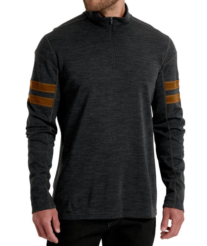 FRONT VIEW OF KUHL MENS LIGHT KUHL TEAM 1/4 ZIP SWEATER IN CAST IRON