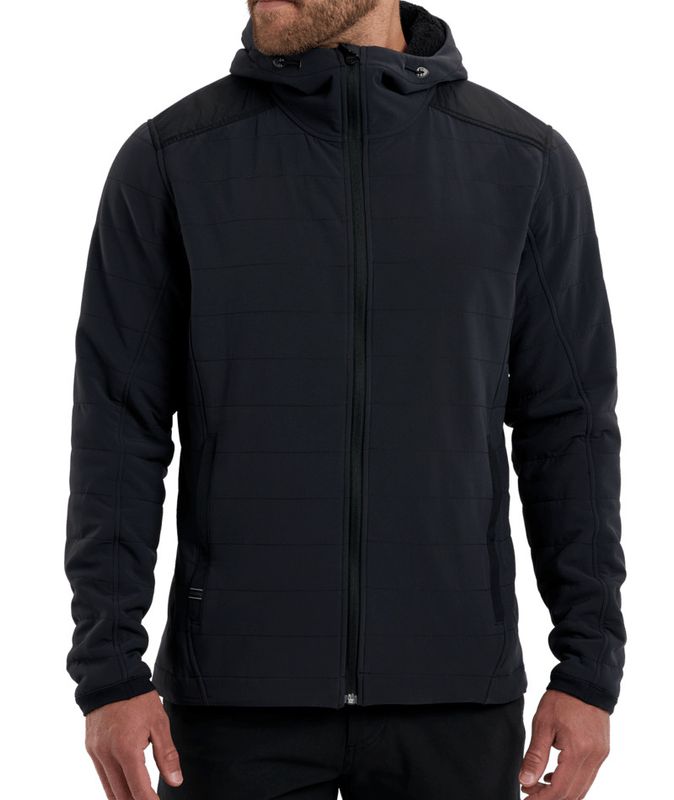 FRONT VIEW OF KUHL MENS AERO FLEECE HOODIE IN BLACKOUT