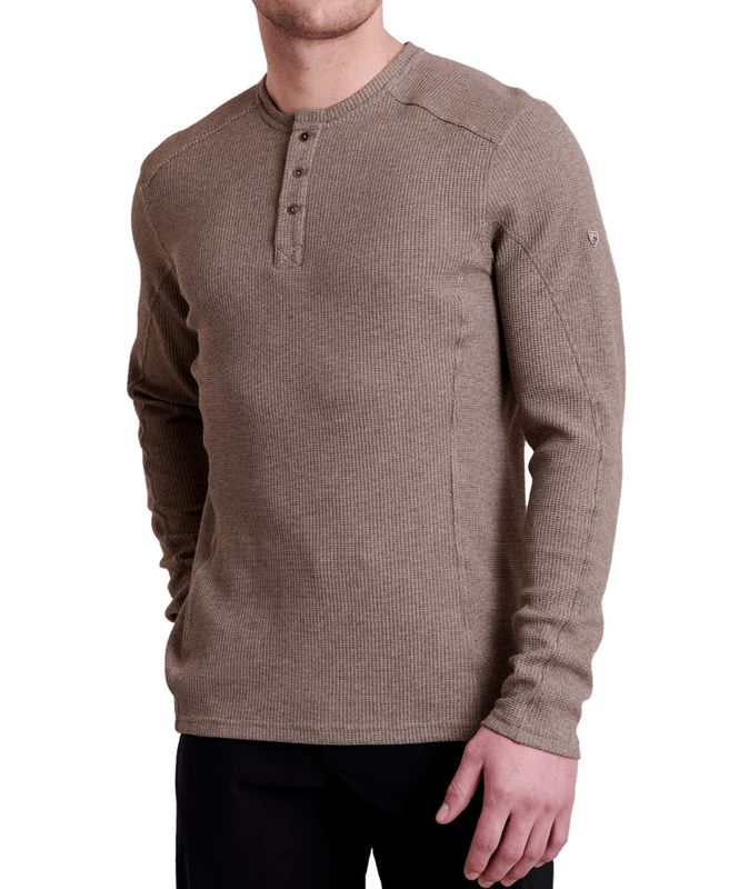FRONT VIEW OF KUHL MENS KONFLIKT HENLEY LONG SLEEVE SHIRT IN OATMEAL