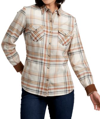 FRONT VIEW OF KUHL WOMENS TESS FLANNEL LONG SLEEVE SHIRT IN DOVE