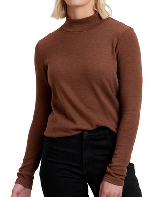 FRONT VIEW OF KUHL WOMENS VERONA RIB LONG SLEEVE SHIRT IN MOCHA