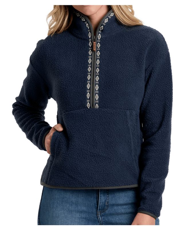 FRONT VIEW OF KUHL WOMENS HYGGE 1/2 ZIP SWEATER IN LAKEWOOD
