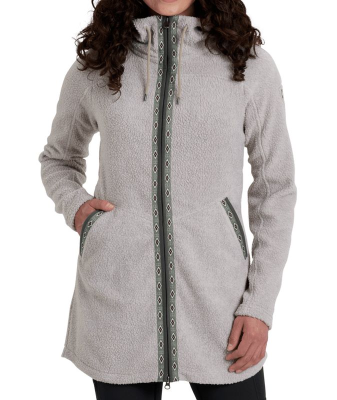 FRONT VIEW OF KUHL WOMENS HYGGE LONG SOFTSHELL JACKET IN NATURAL