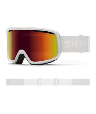 FRONT VIEW OF SMITH UNISEX FRONTIER GOGGLES IN WHITE RED SOL-X MIRROR