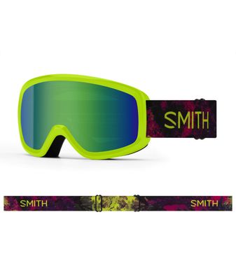 FRONT VIEW OF SMITH YOUTH SNOWDAY GOGGLES IN LIME SPACE DUST GREEN SOL-X MIRROR