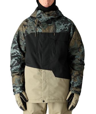 FRONT VIEW OF 686 MENS GEO WINTER JACKET IN CYPRESS GREEN HEMISPHR CLRBLK