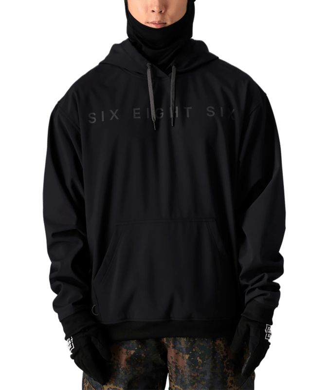 FRONT VIEW OF 686 MENS WATERPROOF TEAM HOODIE IN BLACK