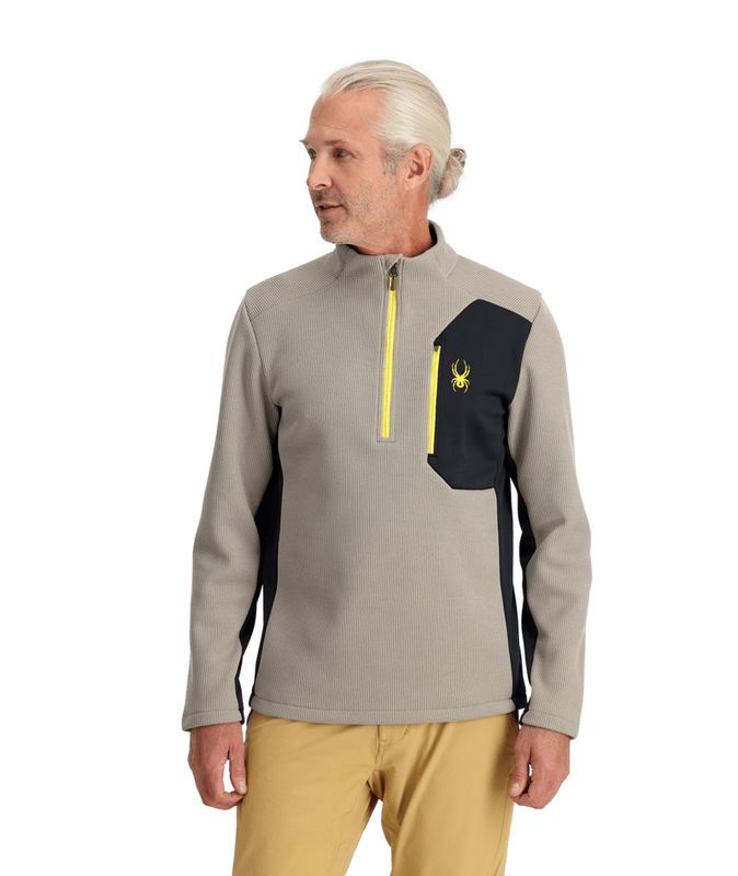 FRONT VIEW OF SPYDER MENS BANDIT 1/2 ZIP SWEATER IN CONCRETE