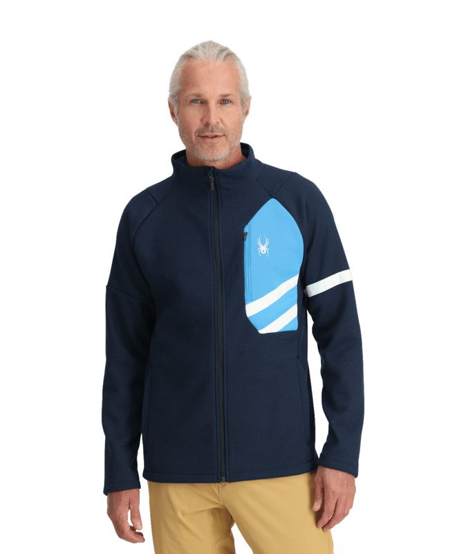 FRONT VIEW OF SPYDER MENS WENGEN BANDIT SWEATER IN TRUE NAVY