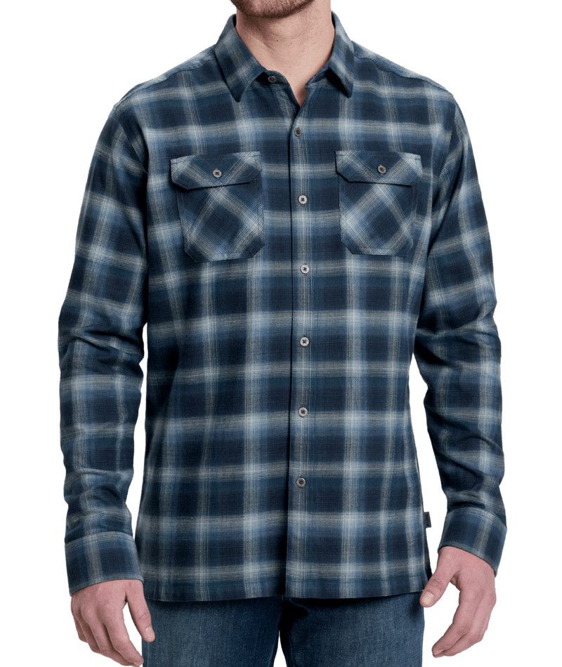 KUHL MENS DILLINGR FLANNEL LONG SLEEVE SHIRT, Color: BLUE CREEK, Size: SMALL