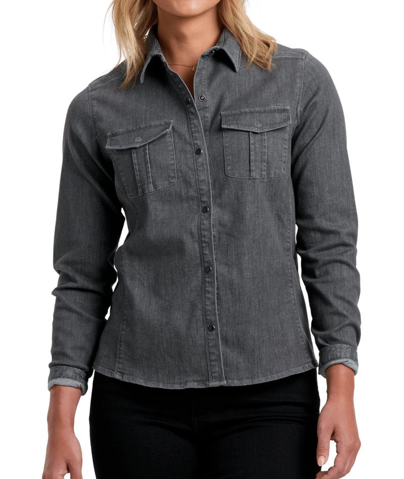 KUHL WOMENS JOSIE DENIM LONG SLEEVE SHIRT 25, Color: ALLOY, Size: XS