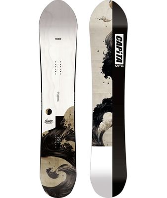 CAPITA MENS THE NAVIGATOR SNOWBOARD 25 TOPSHEET AND BASE VIEW OF CAPITA MENS THE NAVIGATOR SNOWBOARD IN WHITE/TAN/BLACK