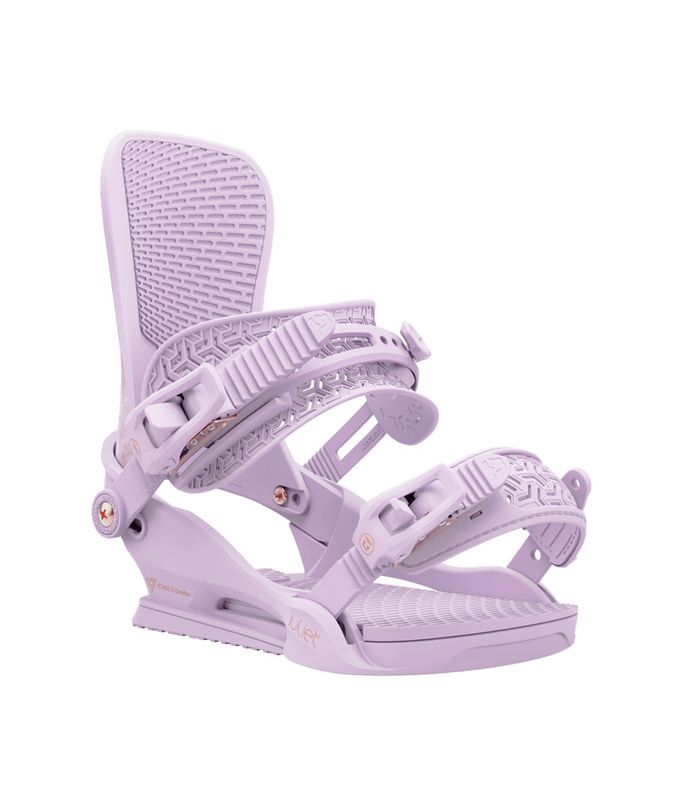 FRONT VIEW OF UNION WOMENS JULIET SNOWBOARD BINDING IN TIE DYE