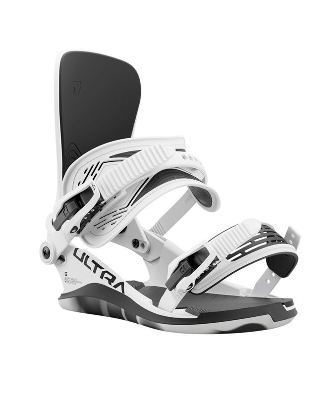 FRONT VIEW OF UNION MENS ULTRA SNOWBOARD BINDING WITH CUSHIONED RIDE AND FLEXIBLE FEEL