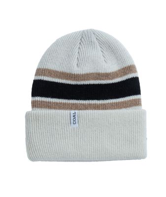 FRONT VIEW OF COAL UNISEX HAINES WINTER HAT IN OFF WHITE/BLACK