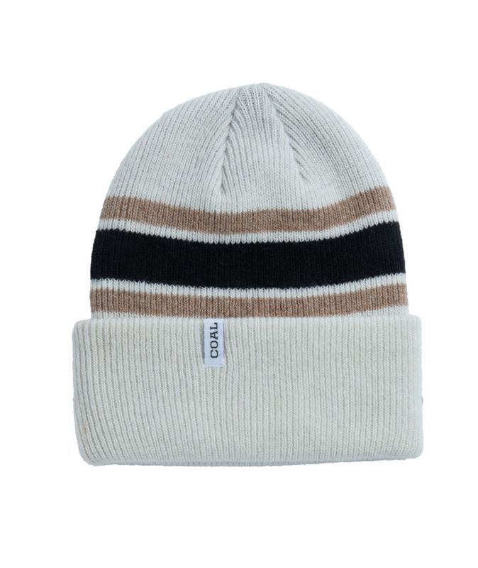 FRONT VIEW OF COAL UNISEX HAINES WINTER HAT IN OFF WHITE/BLACK