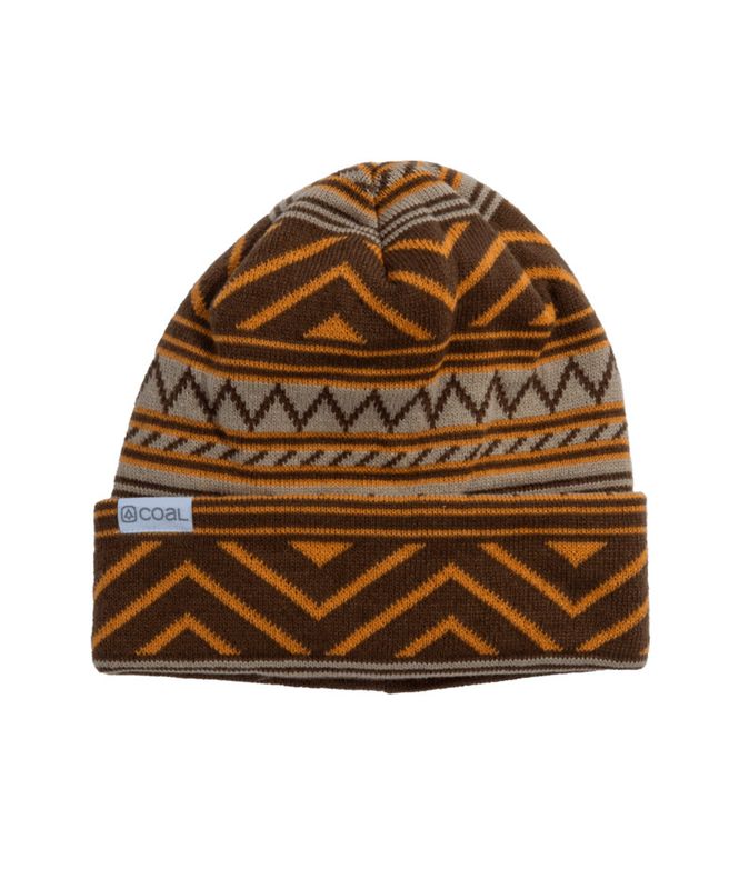 FRONT VIEW OF COAL UNISEX WESTON WINTER HAT IN BROWN/ORANGE
