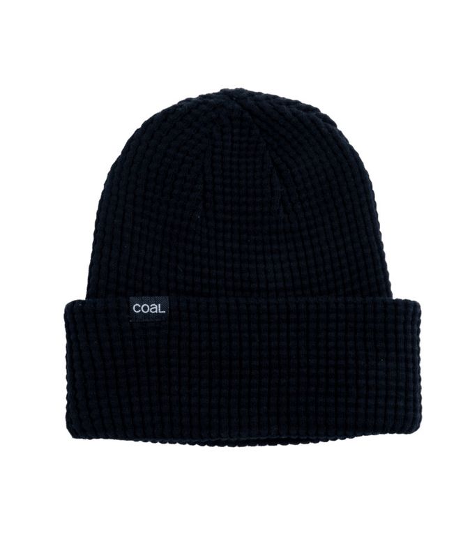 FRONT VIEW OF COAL UNISEX CROSSOVER WINTER HAT IN BLACK