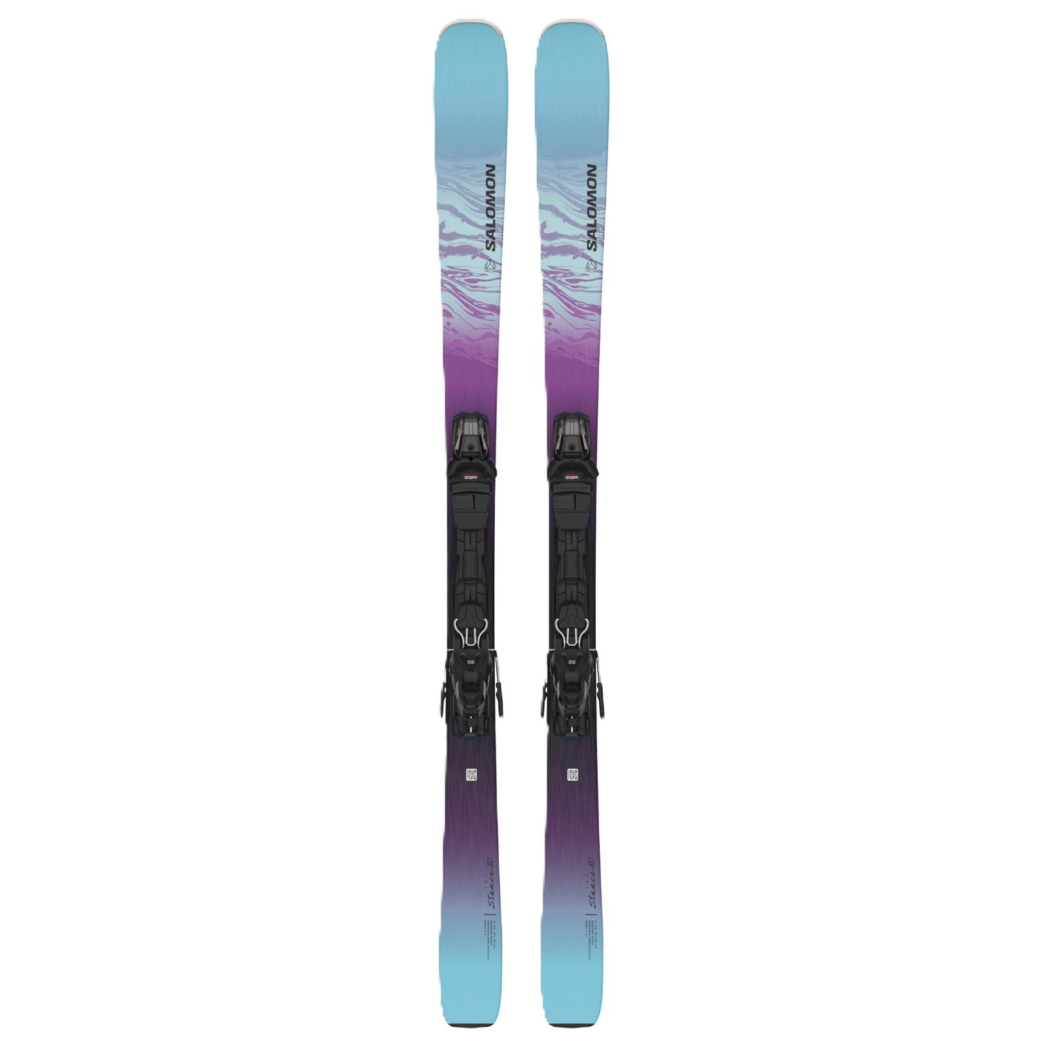 MAIN IMAGE OF SALOMON WOMENS E STANCE W 80 + M10 GW L80 DOWNHILL SKIS IN BLACK/DEWBERRY/AQUA 151