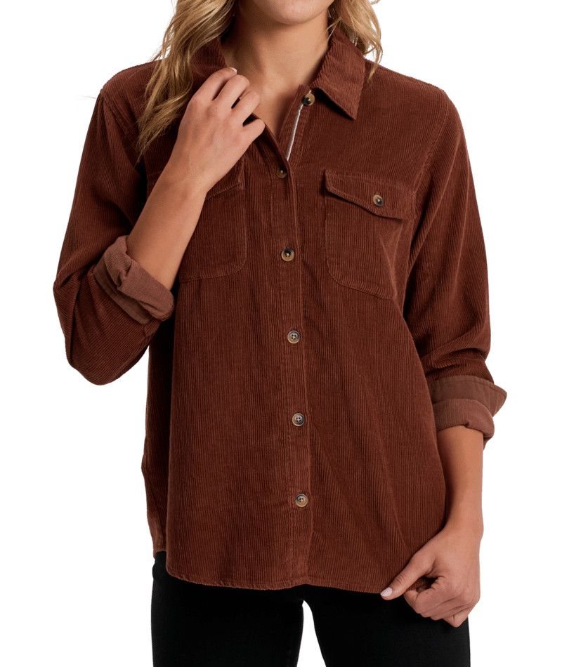 KUHL WOMENS TALLULA CORD LONG SLEEVE SHIRT 25, Color: MOCHA, Size: XS