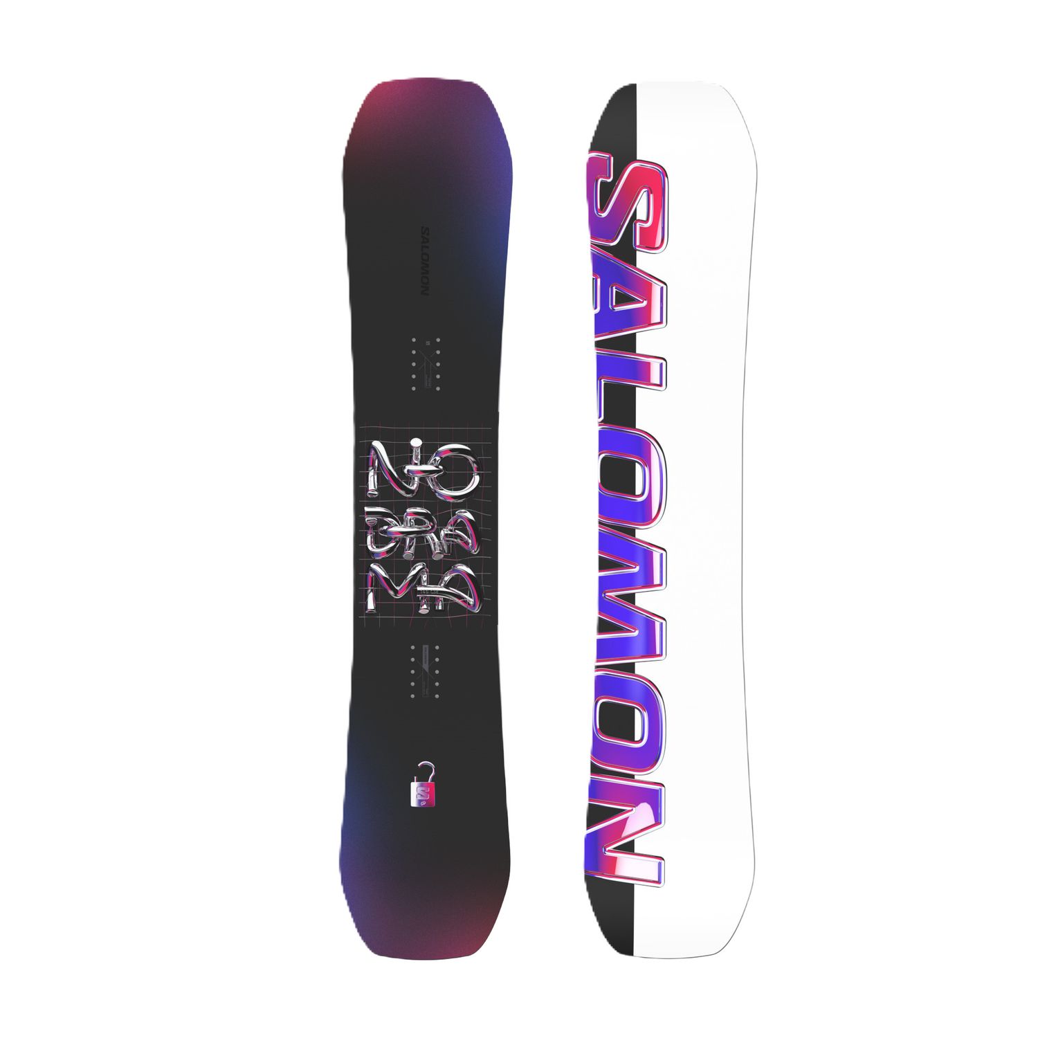 MAIN IMAGE OF SALOMON WOMENS NO DRAMA SNOWBOARD IN BLACK/WHITE/BLUE/PINK 143 WITH STIFF FLEX