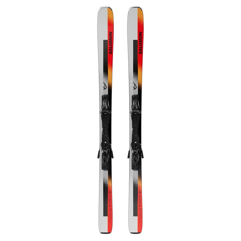 TOPSHEET VIEW OF SALOMON UNISEX STANCE 84 W/+MI12 GW F90 DOWNHILL SKIS WITH ALL MOUNTAIN PROFILE