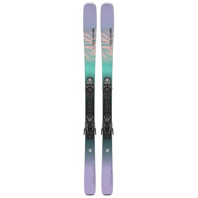 TOPSHEET VIEW OF SALOMON WOMENS STANCE W 84 W/+M11 GW L90 DOWNHILL SKIS IWITH ALL MOUNTAIN PROFILE
