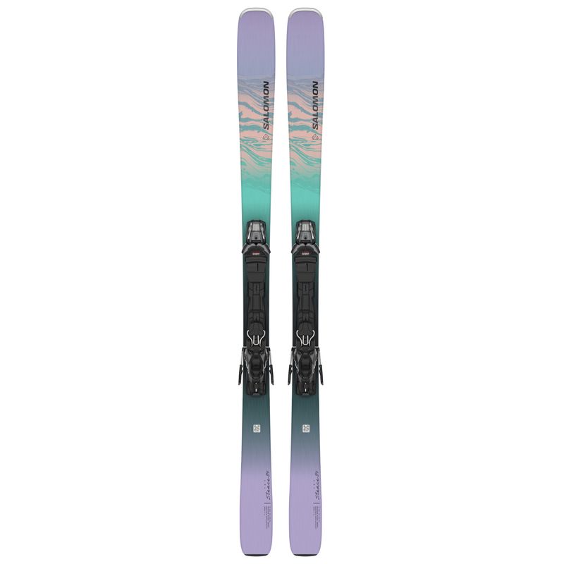 TOPSHEET VIEW OF SALOMON WOMENS STANCE W 84 W/+M11 GW L90 DOWNHILL SKIS IWITH ALL MOUNTAIN PROFILE
