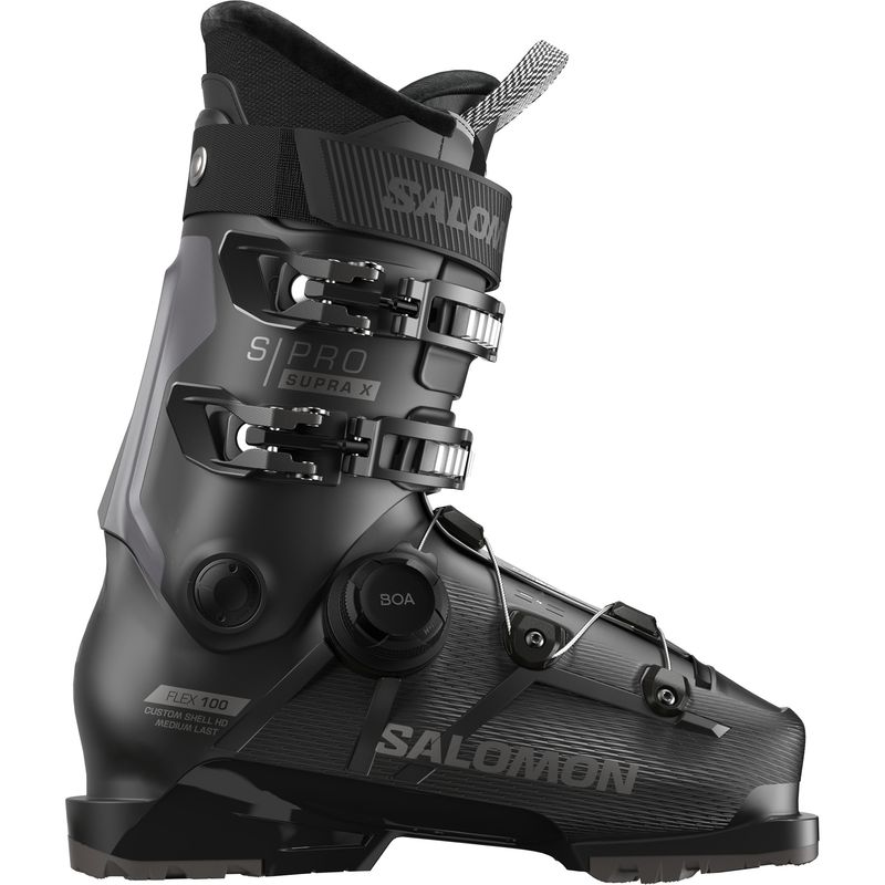 SIDE VIEW OF SALOMON MENS S/PRO SUPRA BOA X100 DOWNHILL SKI BOOT WITH BOA® FIT SYSTEM