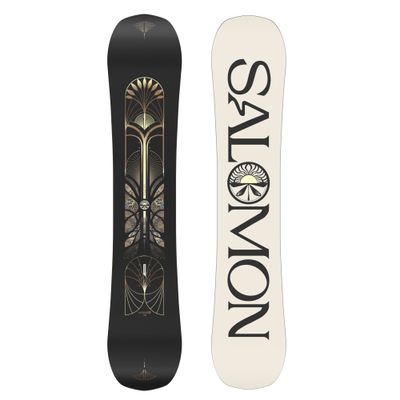 TOPSHEET AND BASE VIEW OF SALOMON WOMENS WONDER SNOWBOARD WITH CONTROL