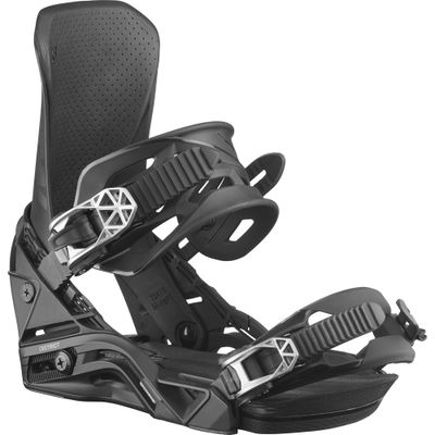 FRONT VIEW OF SALOMON MENS DISTRICT SNOWBOARD BINDING IN BLACK