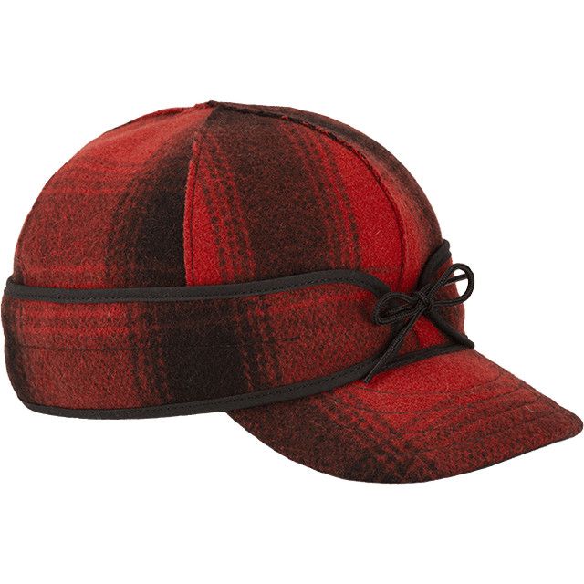SIDE VIEW OF STORMY KROMER UNISEX ORIGINAL CAP IN RED/BLACK PLAID